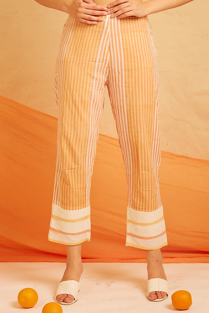 White & Orange Cotton Printed Kurta Set by BANANA Labs at Pernia's Pop Up Shop