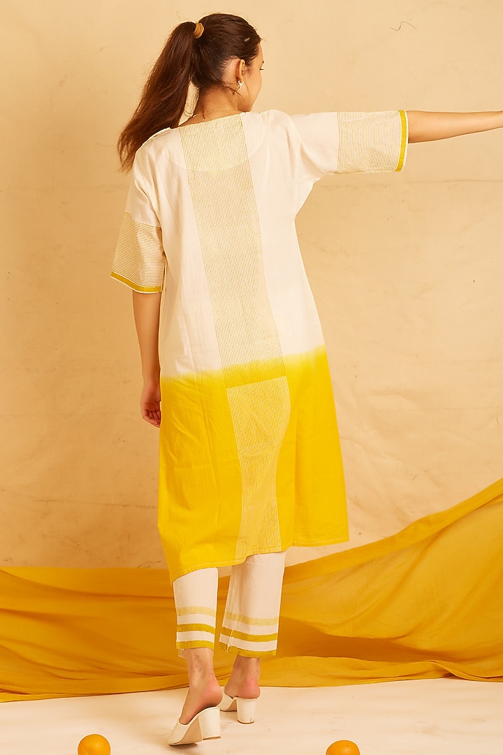 White & Yellow Cotton Printed Kurta Set by BANANA Labs at Pernia's Pop Up Shop