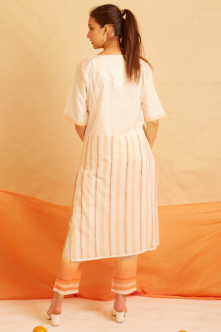 White & Orange Cotton Printed Kurta Set by BANANA Labs at Pernia's Pop Up Shop