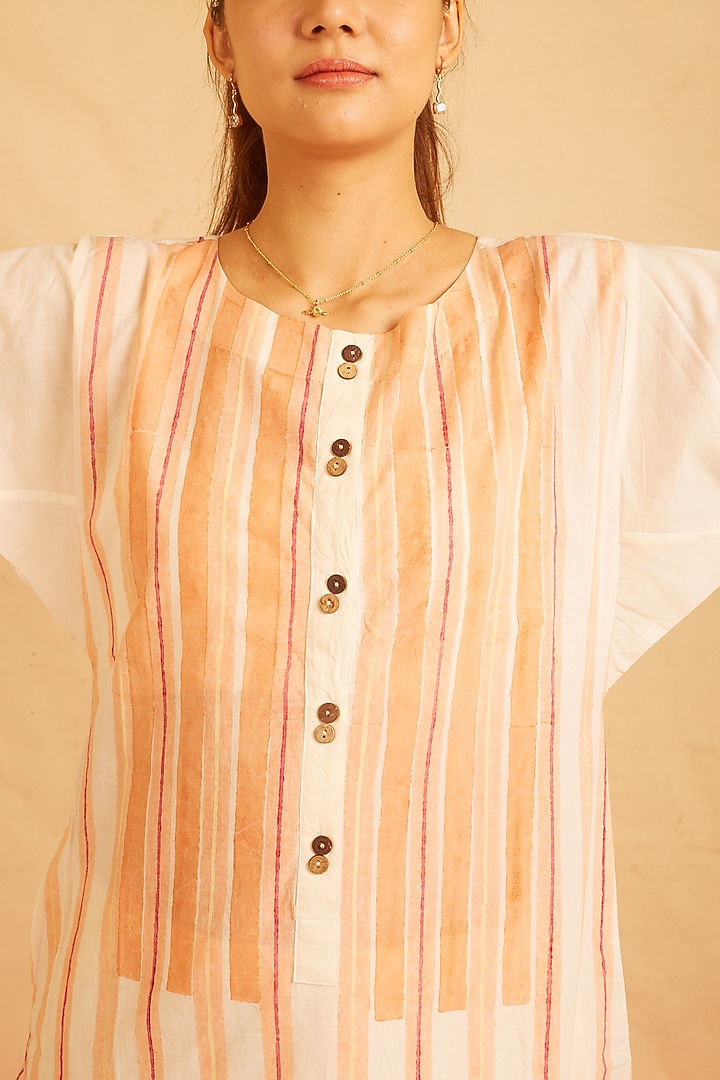 White & Orange Cotton Printed Kurta Set by BANANA Labs at Pernia's Pop Up Shop