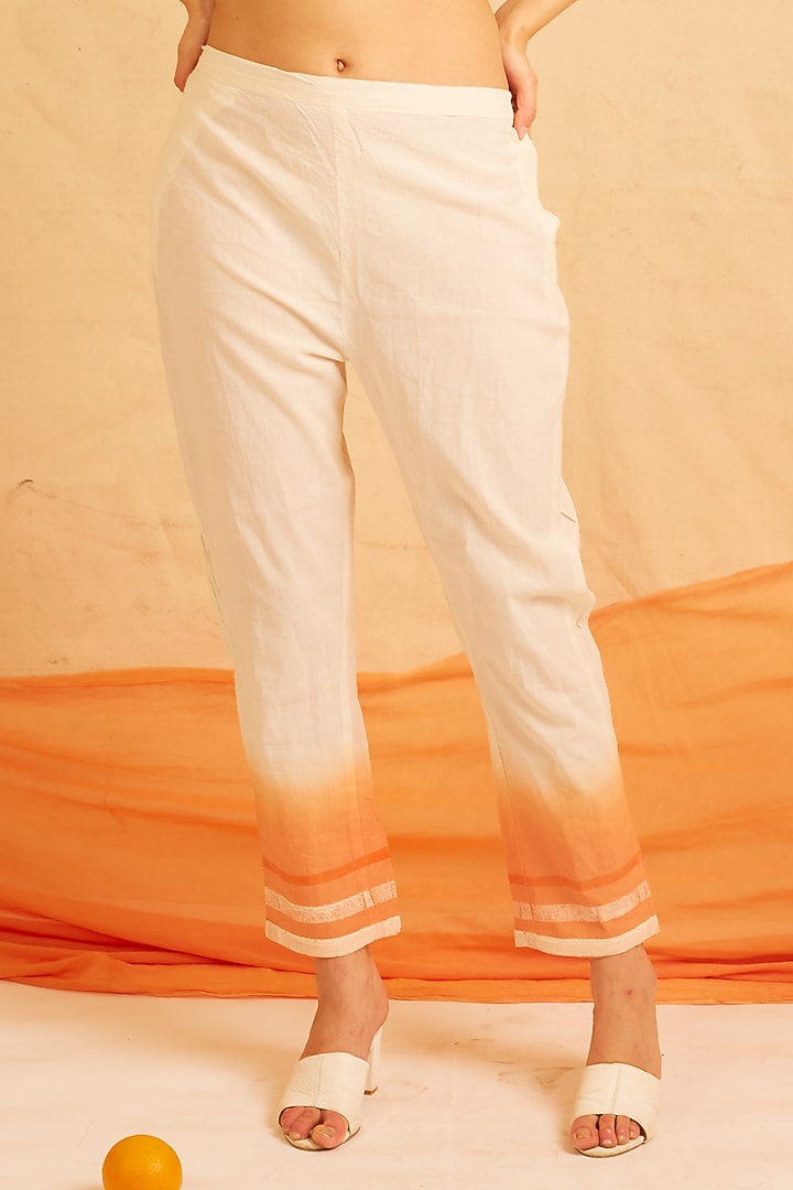 White & Orange Cotton Printed Kurta Set by BANANA Labs at Pernia's Pop Up Shop