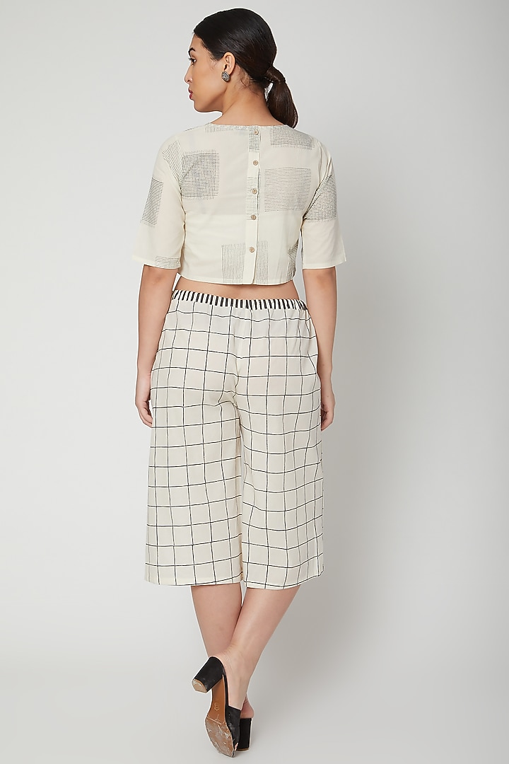 White & Black Block Printed Crop Top by BANANA Labs at Pernia's Pop Up Shop