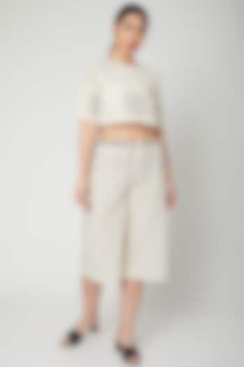 White & Black Block Printed Culotte Pants by BANANA Labs at Pernia's Pop Up Shop