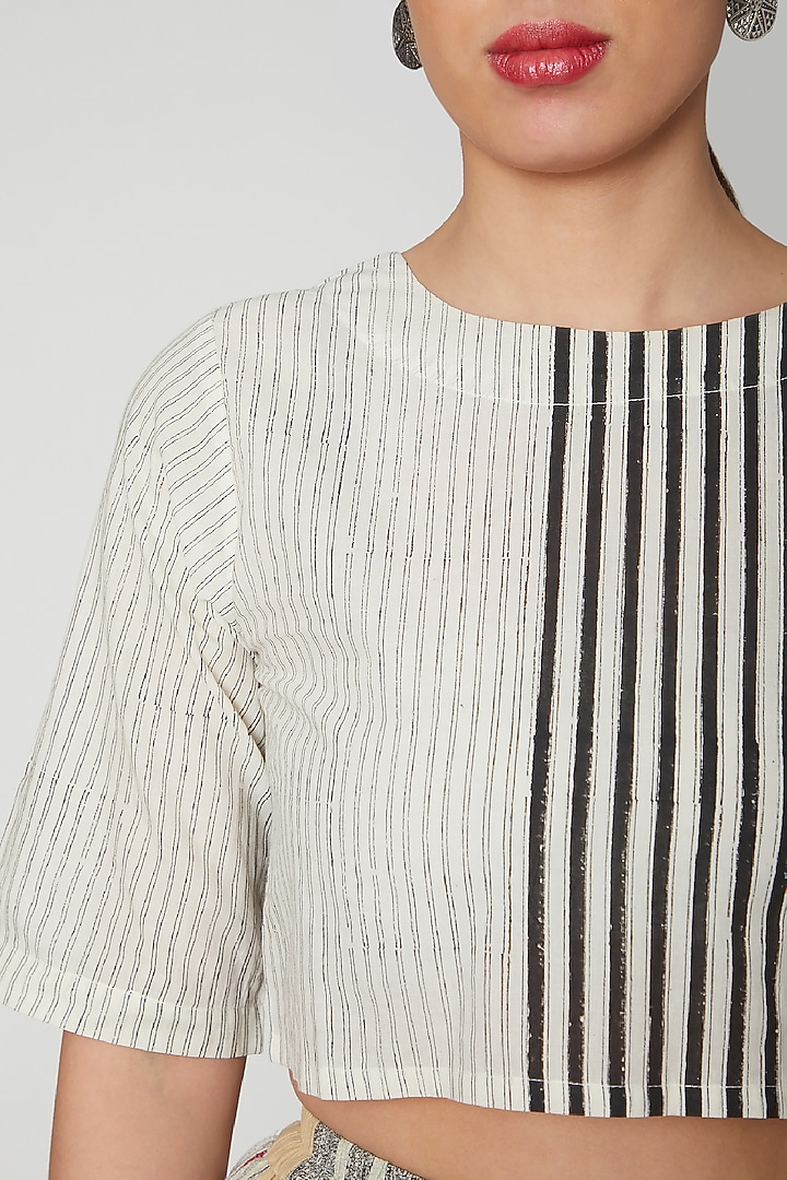 White & Black Block Printed Crop Top by BANANA Labs at Pernia's Pop Up Shop