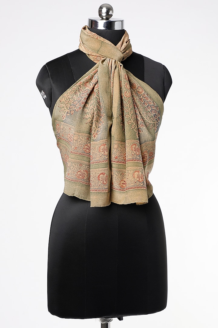 Beige Hand Block Printed Scarf by BANANA Labs