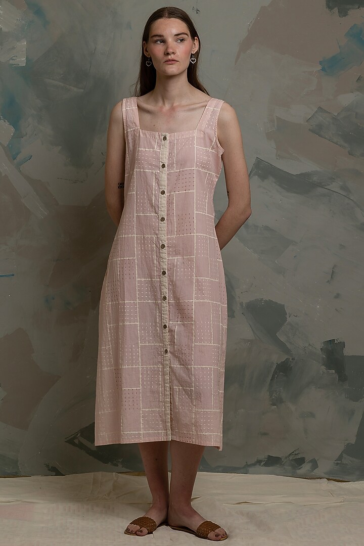 White & Pink Cotton Printed Summer Dress by BANANA Labs at Pernia's Pop Up Shop