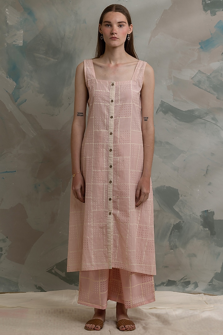 White & Pink Cotton Printed Kurta Set by BANANA Labs at Pernia's Pop Up Shop