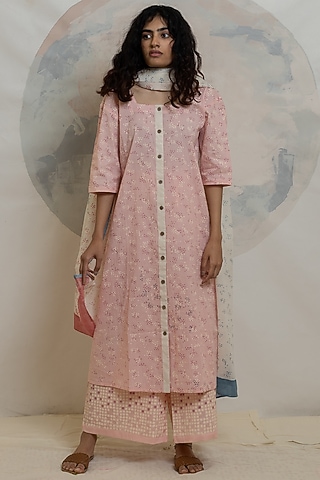 Pink Pure Cotton Kurta Set by BANANA Labs