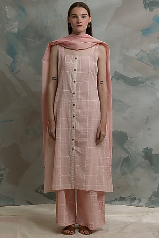 Pink Printed Kurta Set In Pure Cotton by BANANA Labs