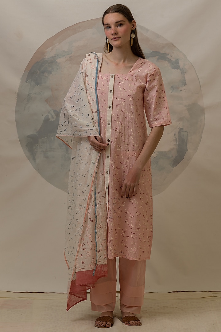 Pink Printed Kurta Set In Cotton by BANANA Labs