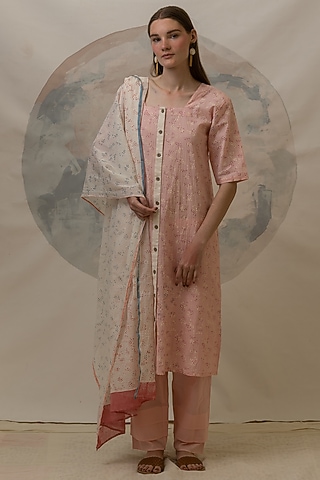Pink Printed Kurta Set In Cotton by BANANA Labs