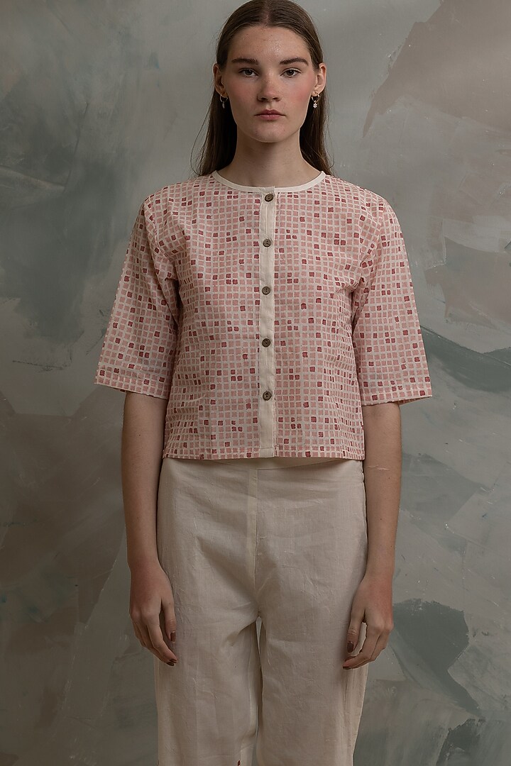 White & Pink Top In Pure Cotton by BANANA Labs at Pernia's Pop Up Shop