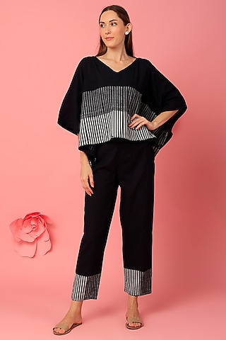 Black Printed Stripes Co-Ord Set by BANANA Labs