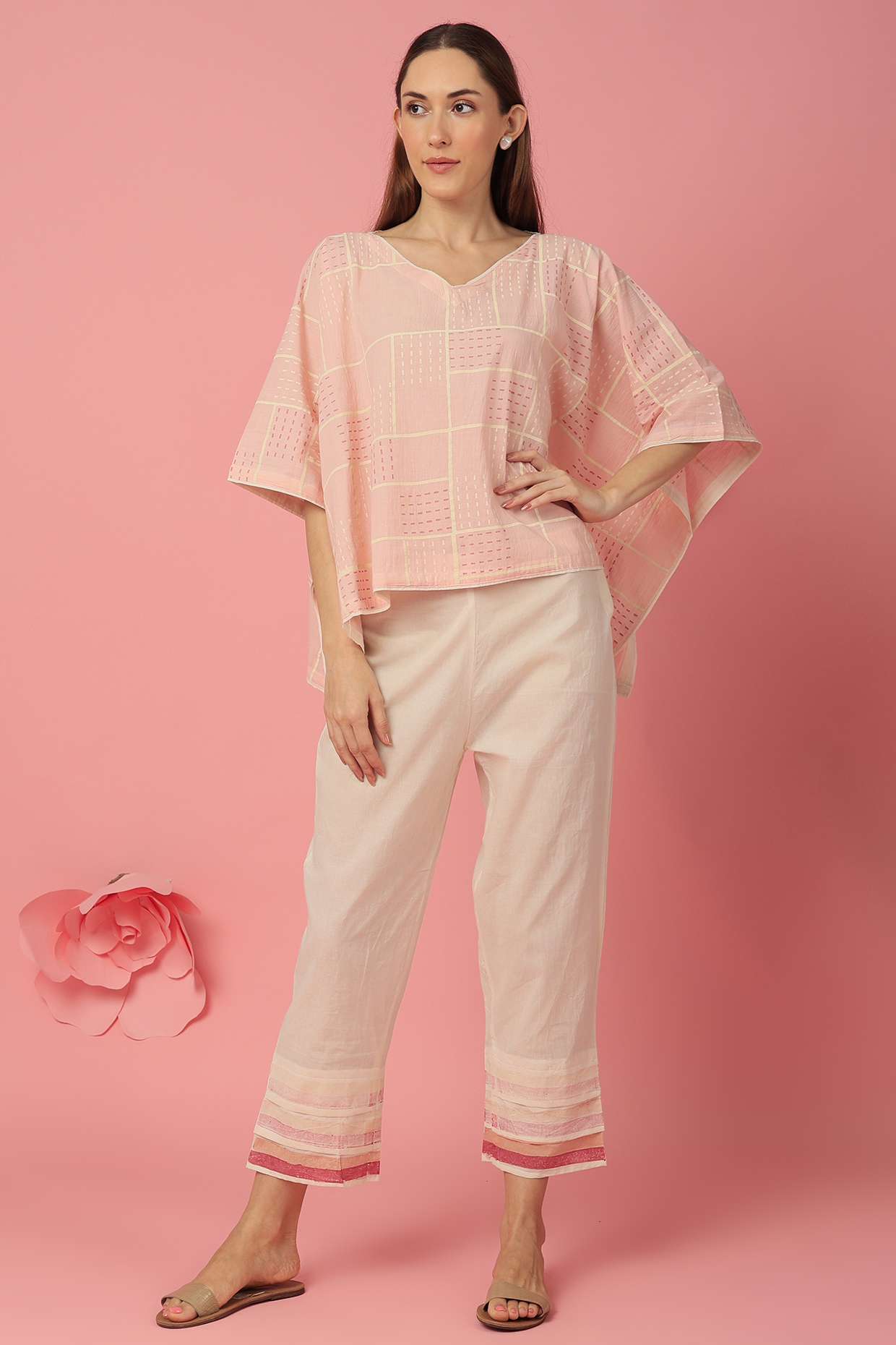 Blush Pink Hand Block Printed Pant Set by BANANA Labs at Pernia's Pop Up Shop