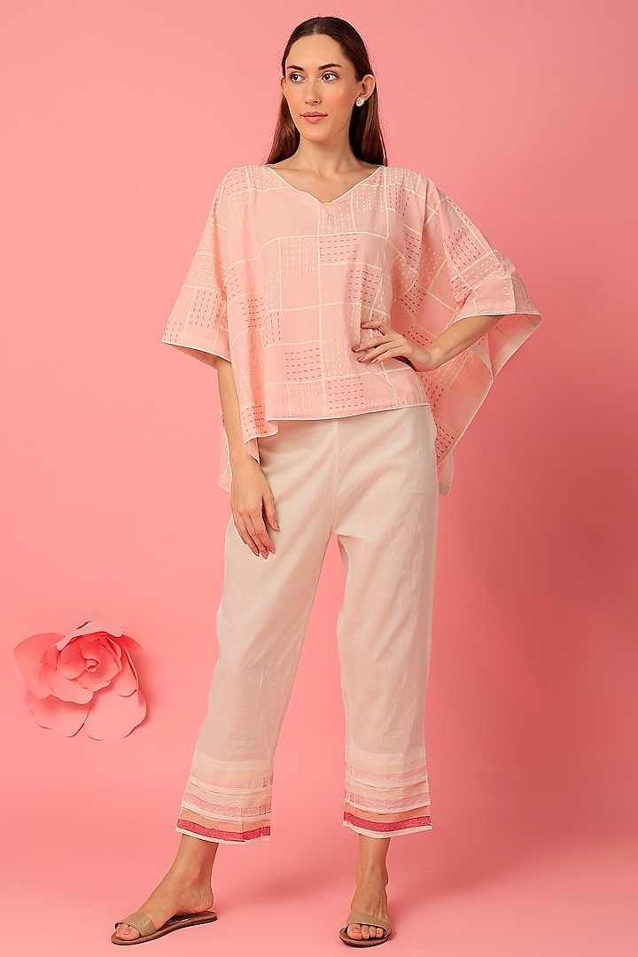 Blush Pink Hand Block Printed Pant Set by BANANA Labs at Pernia's Pop Up Shop