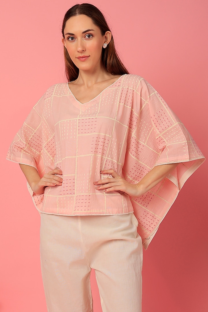 Blush Pink Hand Block Printed Pant Set by BANANA Labs at Pernia's Pop Up Shop