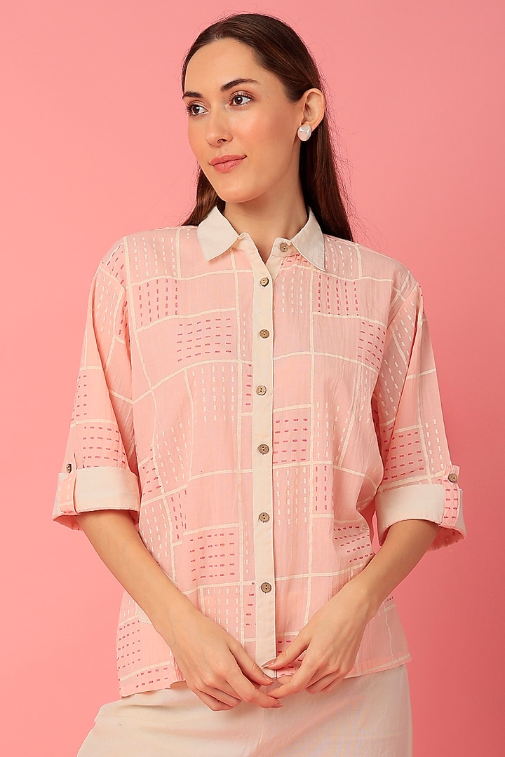 Blush Pink Geometric Printed Shirt by BANANA Labs at Pernia's Pop Up Shop