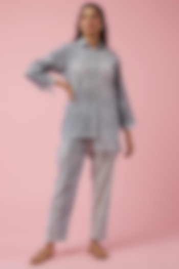 Blue Block Printed Pants Set by BANANA Labs at Pernia's Pop Up Shop