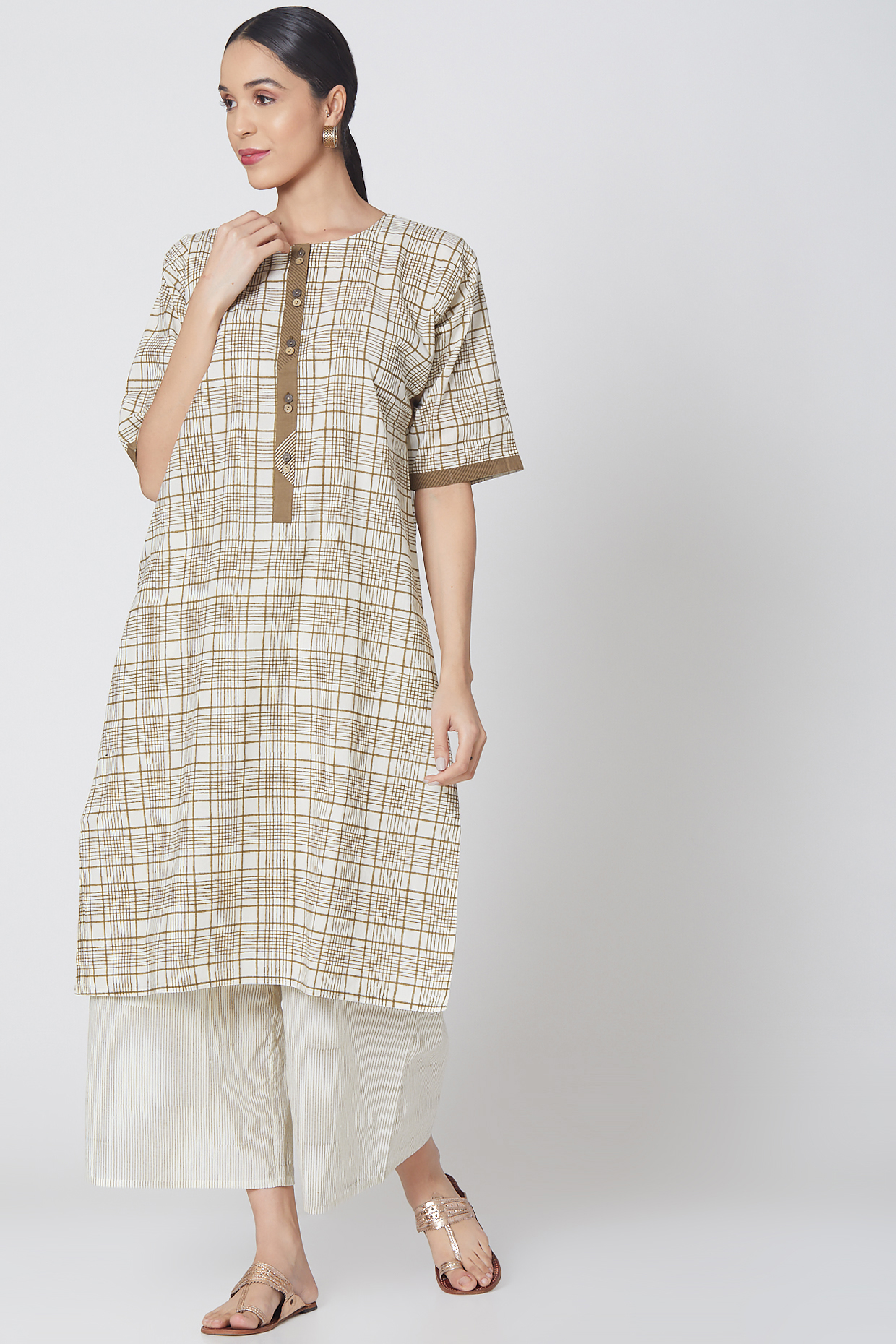 White Hand Block Printed Palazzo Set by BANANA Labs at Pernia's Pop Up Shop