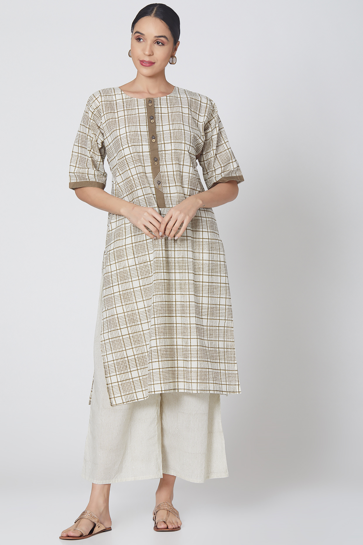 White Hand Block Printed Palazzo Set by BANANA Labs at Pernia's Pop Up Shop