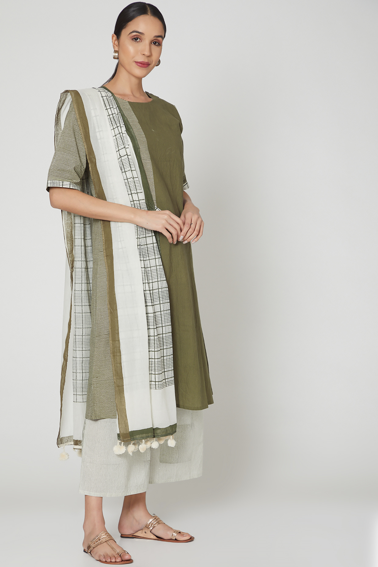 Olive Green Hand Block Printed Kurta Set by BANANA Labs at Pernia's Pop Up Shop