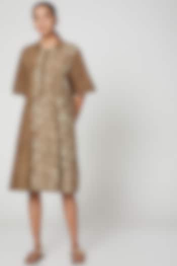 Brown Printed Midi Dress by BANANA Labs