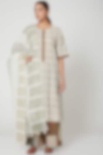 White & Brown Cotton Printed Kurta Set by BANANA Labs at Pernia's Pop Up Shop
