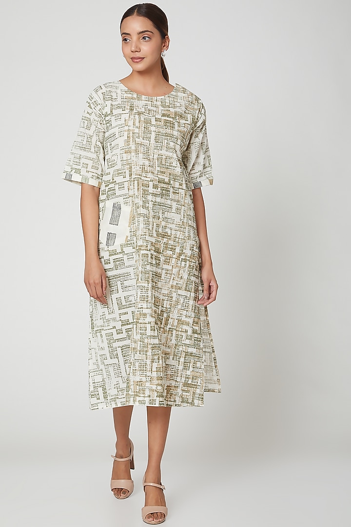 White Cotton Printed Midi Summer Dress by BANANA Labs at Pernia's Pop Up Shop