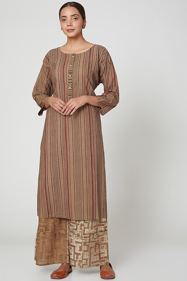 Brown Cotton Printed Kurta Set by BANANA Labs at Pernia's Pop Up Shop