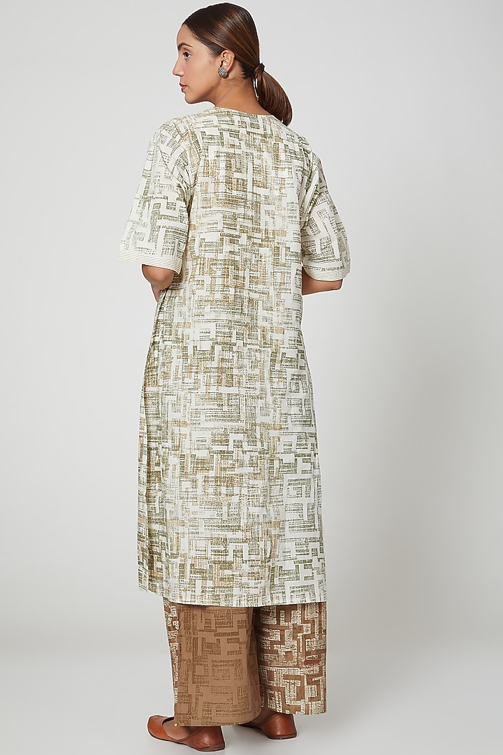 White & Brown Printed Kurta Set by BANANA Labs at Pernia's Pop Up Shop