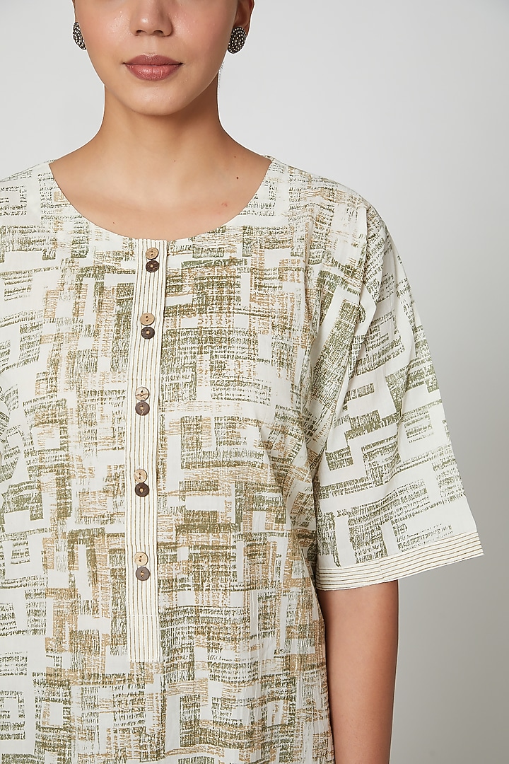 White & Brown Printed Kurta Set by BANANA Labs at Pernia's Pop Up Shop
