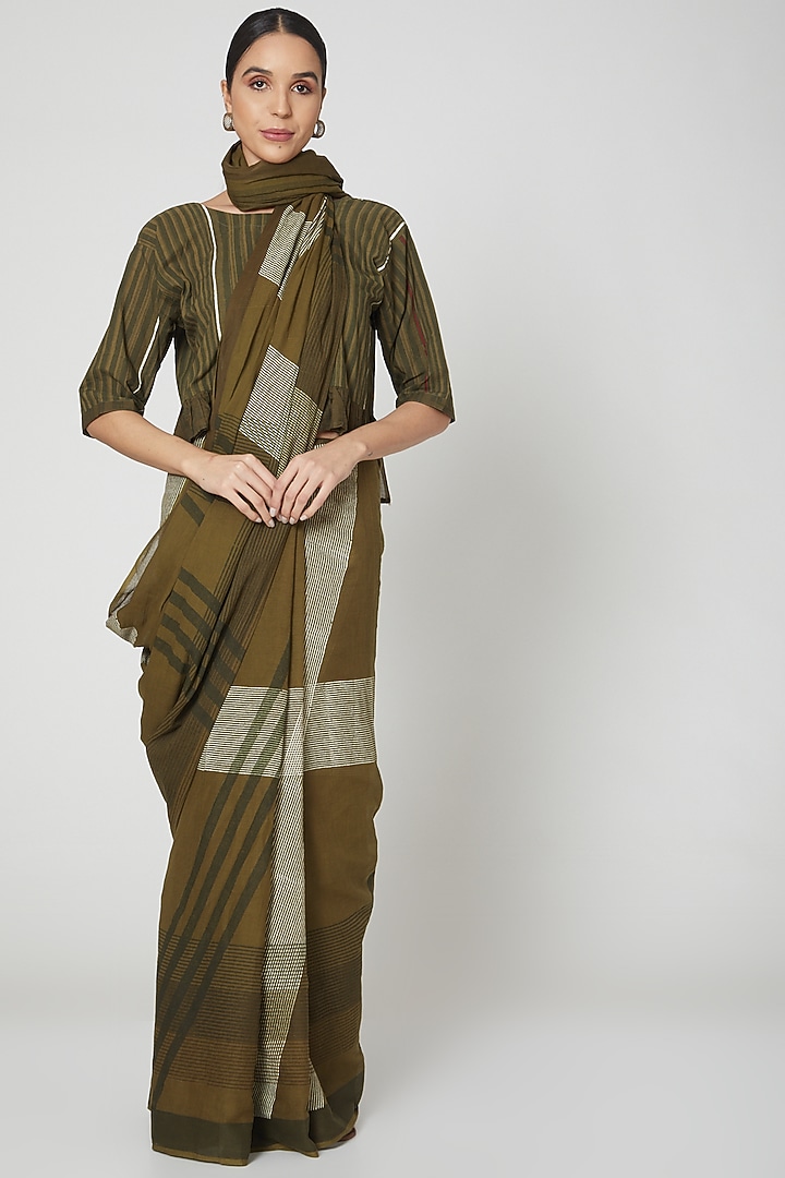 Olive Green Printed Crop Top by BANANA Labs at Pernia's Pop Up Shop