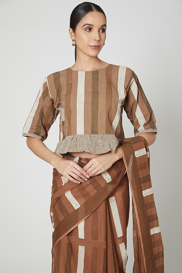 Brown Printed Crop Top by BANANA Labs at Pernia's Pop Up Shop