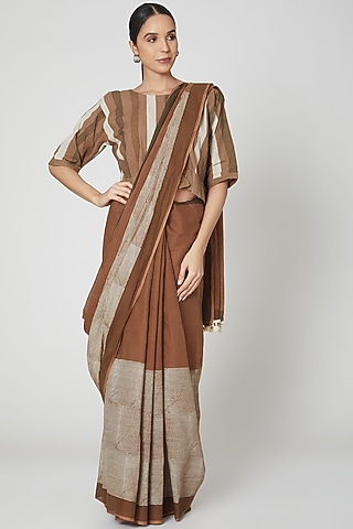 Brown Handblock Printed Crop Top by BANANA Labs