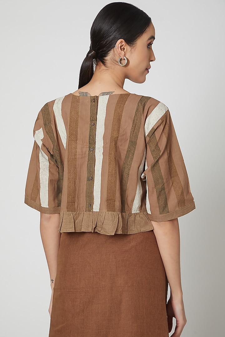 Brown Handblock Printed Crop Top by BANANA Labs at Pernia's Pop Up Shop