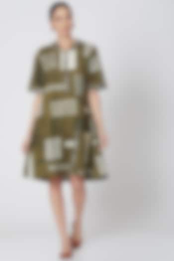 Olive Green Printed Summer Dress by BANANA Labs at Pernia's Pop Up Shop