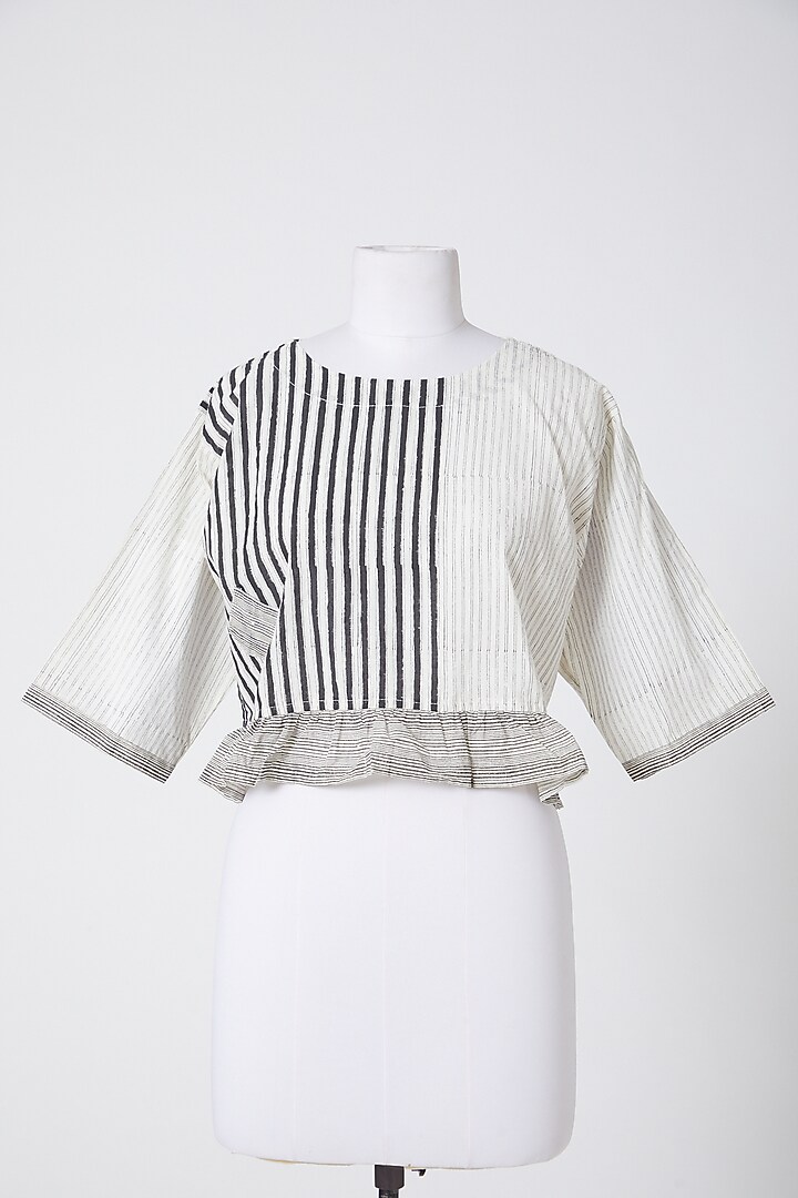 White Printed Crop Top by BANANA Labs at Pernia's Pop Up Shop