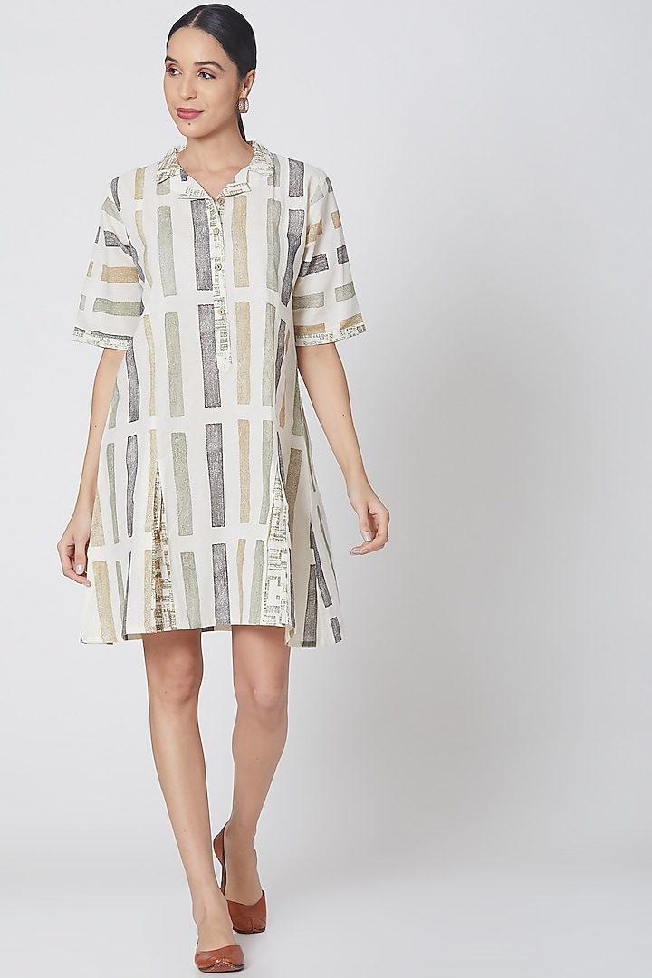 White Hand Block Printed Summer Dress by BANANA Labs at Pernia's Pop Up Shop