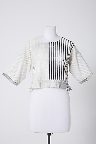 White & Black Printed Crop Top by BANANA Labs