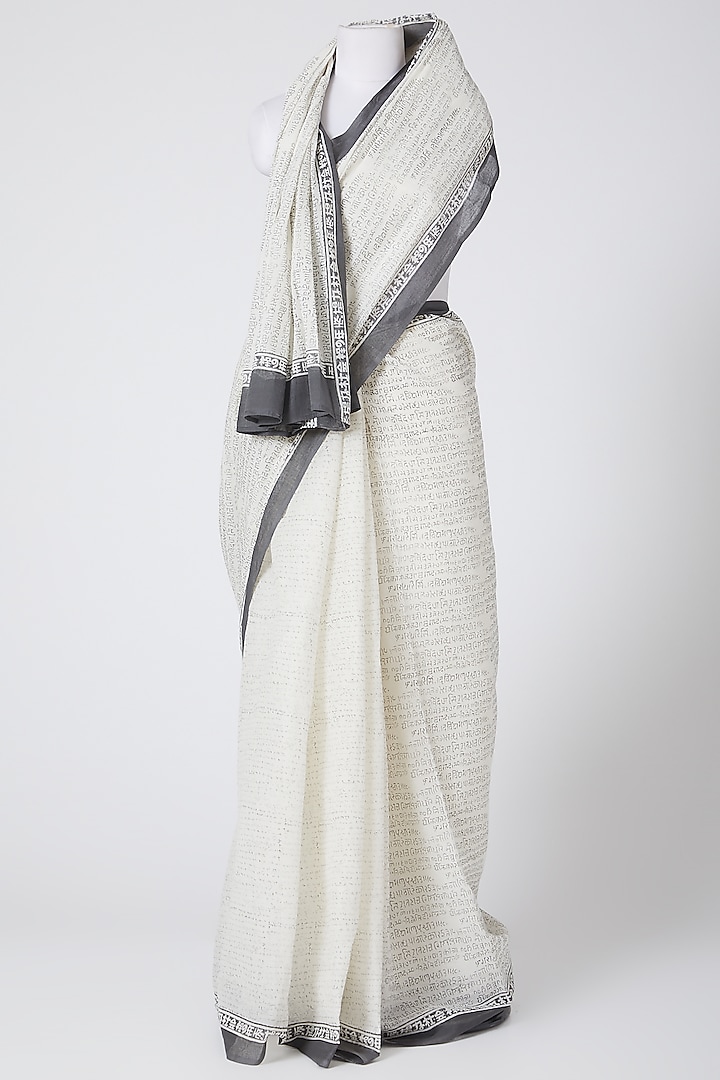 White Printed Saree by BANANA Labs at Pernia's Pop Up Shop