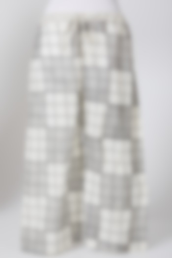 White & Grey Cotton Palazzo Pants by BANANA Labs