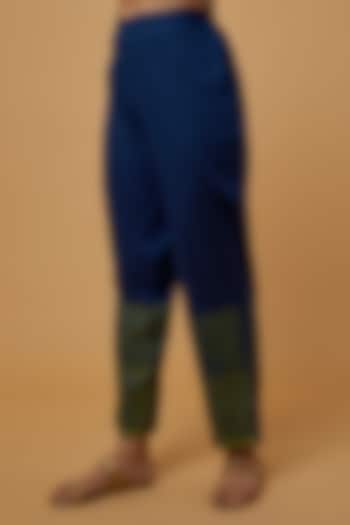 Navy Blue Block Printed Pants by BANANA Labs