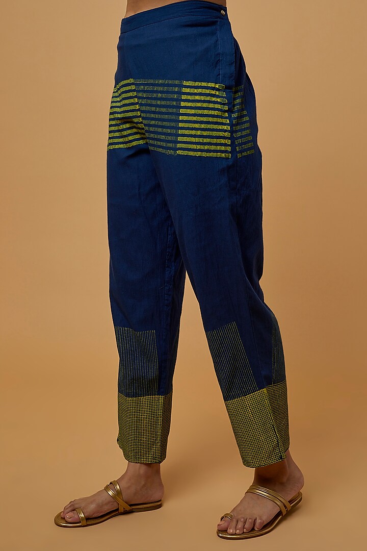 Navy Blue Printed Pants by BANANA Labs