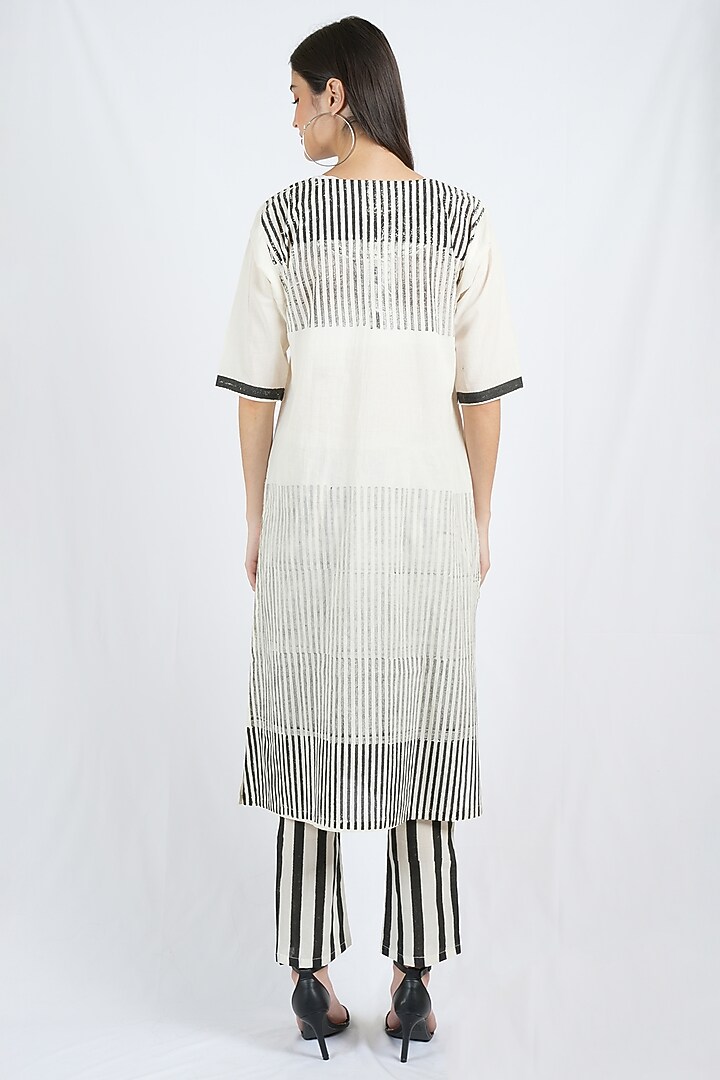 Black & White Cotton Striped Kurta Set by BANANA Labs at Pernia's Pop Up Shop