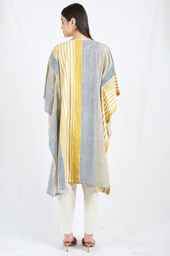 Blue & Yellow Cotton Mul Geometric Printed Kaftan Set by BANANA Labs at Pernia's Pop Up Shop