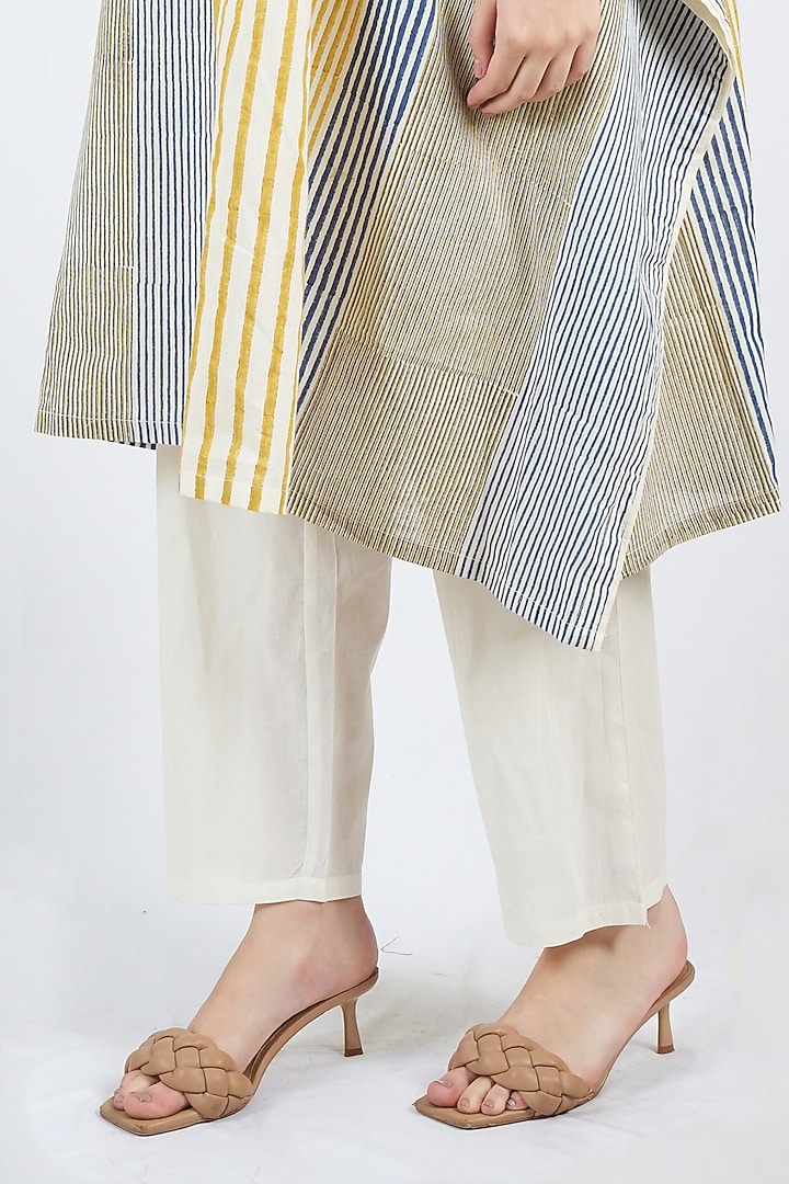 Blue & Yellow Cotton Mul Geometric Printed Kaftan Set by BANANA Labs at Pernia's Pop Up Shop