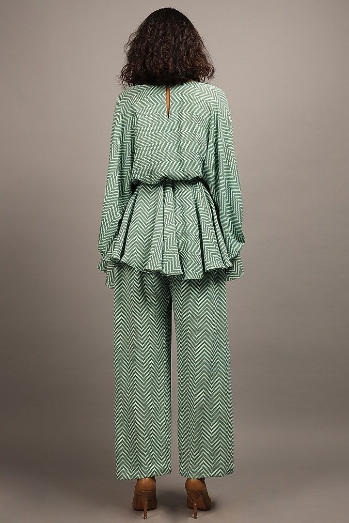 Moss Green Double Georgette Pant Set by Sailex at Pernia's Pop Up Shop