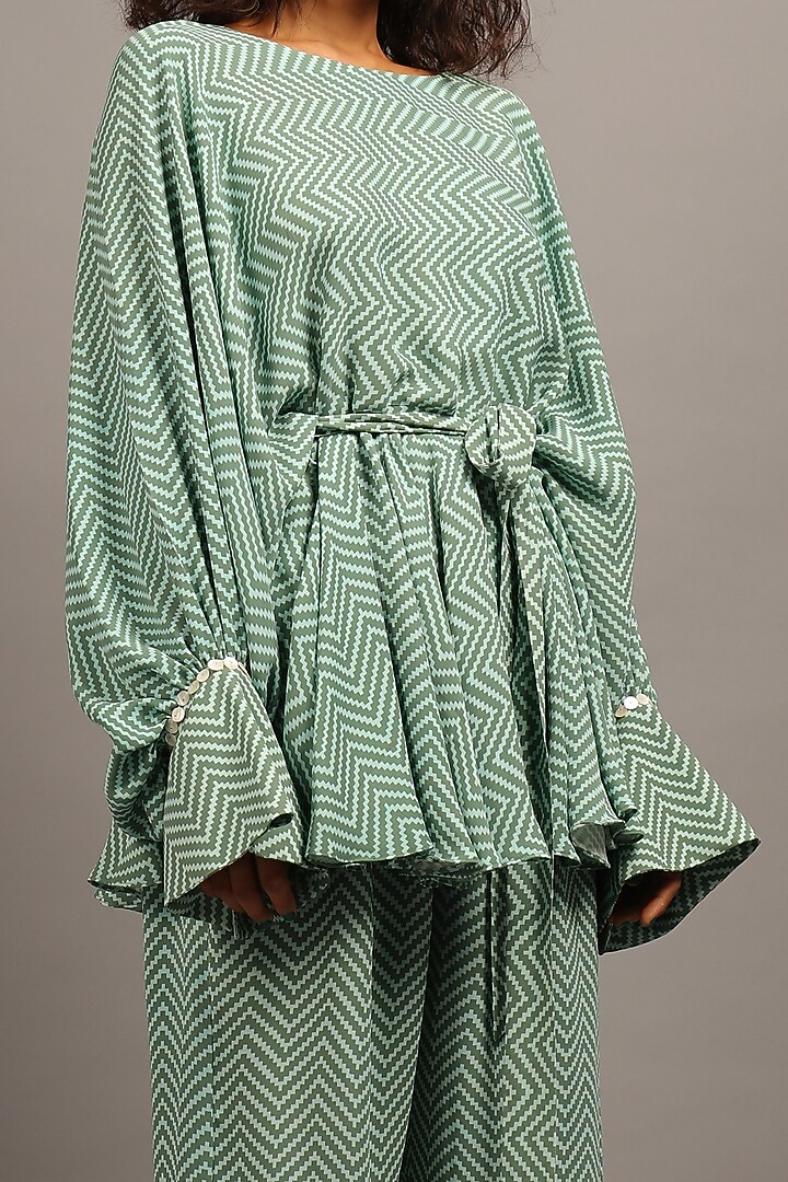 Moss Green Double Georgette Pant Set by Sailex at Pernia's Pop Up Shop