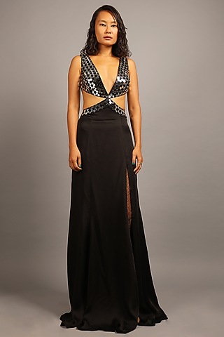 Black Bamberg Satin Soccer Gown by Sailex