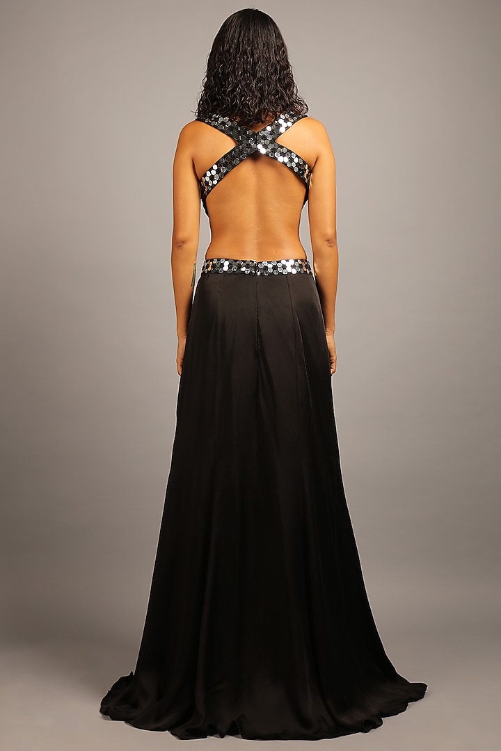 Black Bamberg Satin Soccer Engagement Gown by Sailex at Pernia's Pop Up Shop